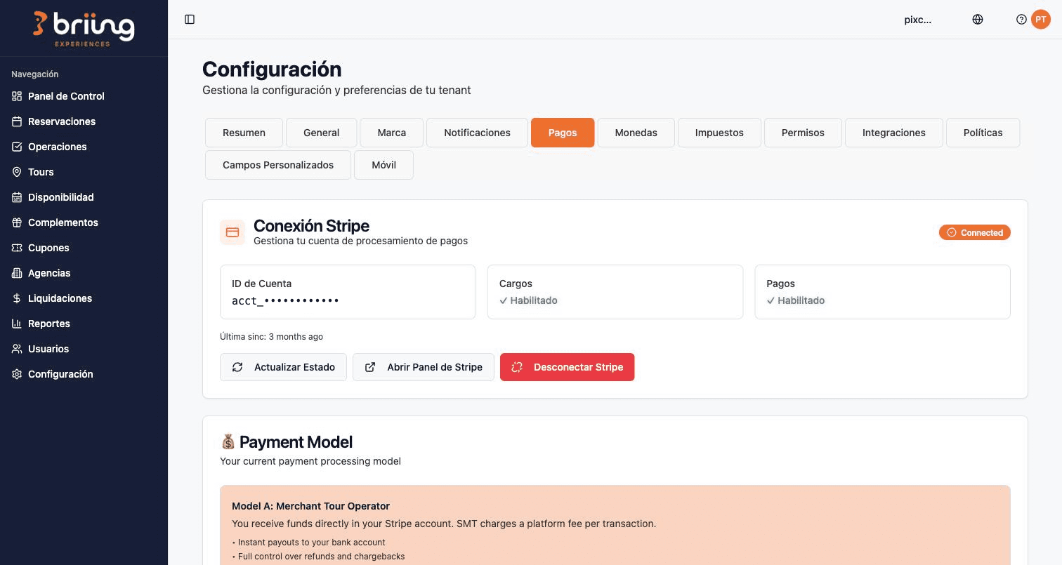 Connecting the operator's Stripe account