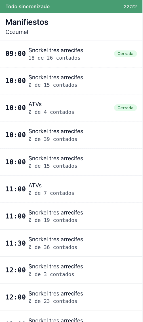 Manifiestos del día con el conteo de cada operación